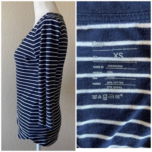 Gap 3/4 sleeve navy striped cotton blend top - xs - Picture 2 of 2